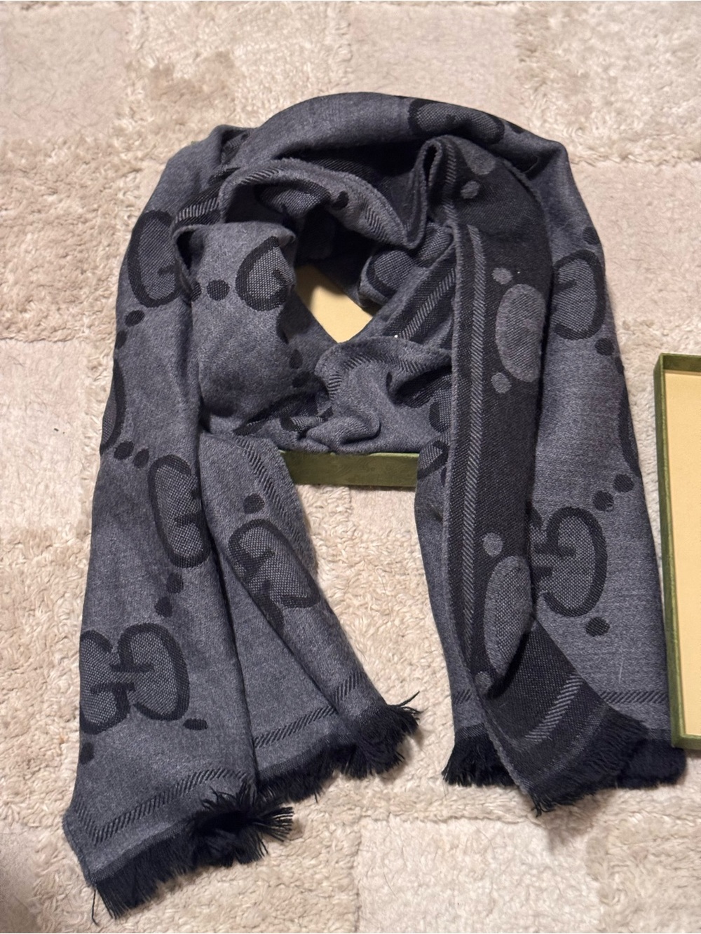 Gucci Gray & Black Men's Logo Scarf